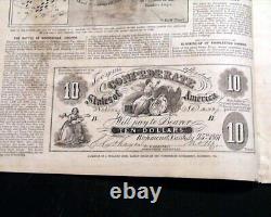 1861 Confederate States of America 10 Ten Dollars Currency Note Print Newspaper