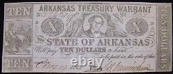 1863 Arkansas Treasury Warrant $10 Note-vf+ Confederate State Currency-cr 56b