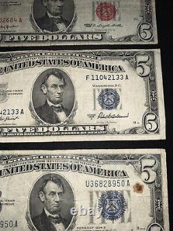$1, $2, $5 RED, BLUE and GREEN seal Currency Collection $23FV Some Star Note