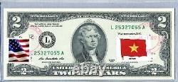 Collectible US Currency Uncirculated 2 Dollar Bill $2 Stamp Country Flag Vietnam
