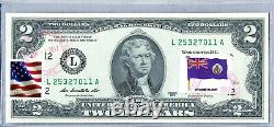 Collectible US Currency Uncirculated $2 Dollar Bill Stamps Flag Pitcairn Islands