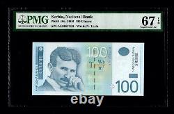 PMG 67 NIKOLA TESLA National Bank of Serbia 100 Dinara Bill HIGH GRADE CURRENCY