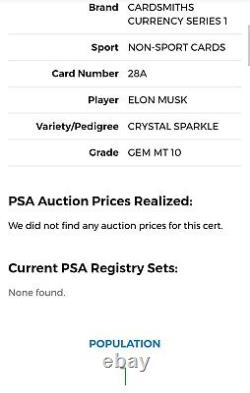 PSA 10 2022 Cardsmiths Currency Elon Musk Crystal Sparkle 28a Pop 1 Rare