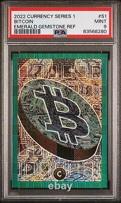 PSA 9 Nm #d/99 BITCOIN #51? 2022 Cardsmiths Currency 1st Ed. EMERALD Gemstone