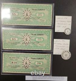 RARE 1938 WACO TEXAS Trade Currency Lot $5, $10, cardboard round 5 & 10 cents