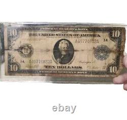 RARE Real $10 Bill From Year 1913 US Currency Collectible USD Printed In Boston