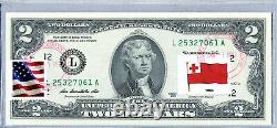 US Currency Paper Money Two Dollar Bill Unc Collection Stamp National Flag Tonga